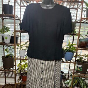 Vintage Talbots Petites Black White Gingham Two Piece Dress Set Size 8